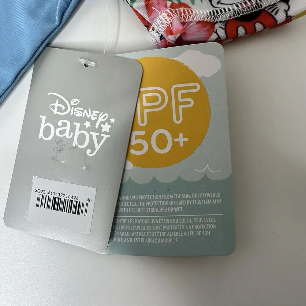 Disney Baby Mickey Mouse Hooded One Piece Tropical Swimsuit 3‑6M UPF 50+‎ NEW